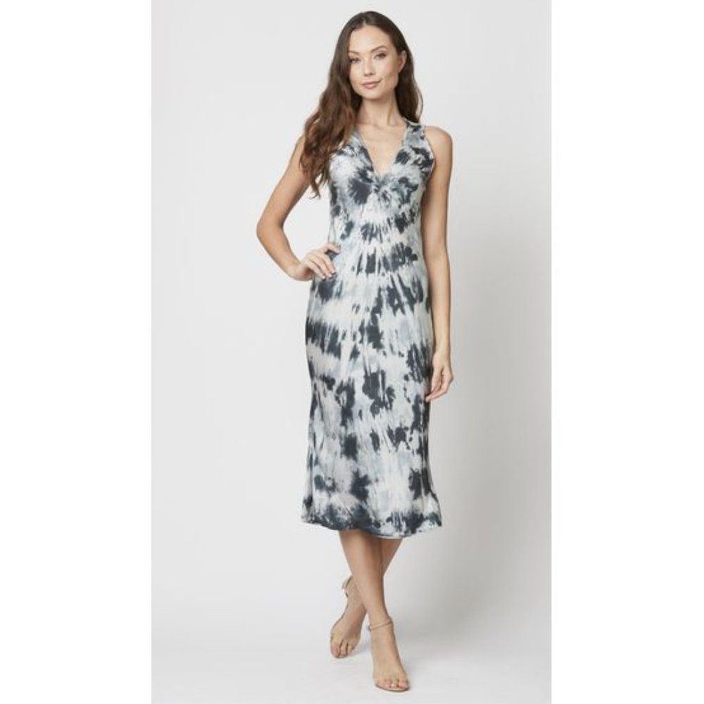 NWT * Mijo Stretch Silk Elaine Dress in Black Storm Sz L